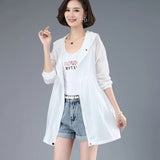 Hulianfu New Summer Medium Long Sun Protection Clothing Female Thin Jacket Loose Hooded  Coat Sun Protection Windbreaker Women