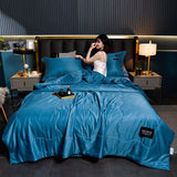 HULIANFU Luxury Summer Quilts Soft Emulation Silk Satin Quilted Quilt Machine Washable Air-conditioning Comforter Bedspread Thin Blanket