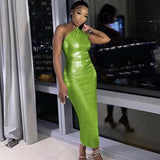 Hulianfu Pu Leather One Shoulder Sleeveless Draped Mini Prom Dress 2023 Summer Fall Women Elegant Y2K Evening Party Club Clothes