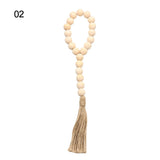 HULIANFU Wood Bead Garland Farmhouse Wall Hanging Home Decor DIY Handmade Garland with Jute Rustic Wall Tassel Bead Ornament Boho Gift