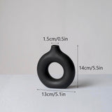 HULIANFU VILEAD Black Circular Hollow Ceramic Vase Donuts Nordic Flower Pot Home Decoration Accessories Office Living Room Interior Decor