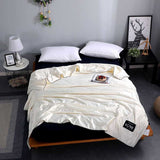 HULIANFU Luxury Emulation Silk Quilted Quilt Queen High End Spring Summer Satin Quilts Mechanical Wash Soft Comfortable Thin Comforter