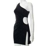 hulianfu Dresses For Women  Summer Elegant Black Skinny Sexy Cutout  Casual Evening Party Prom Mini Dress Vestidos Outfits Clothes