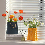 HULIANFU Nordic Creative Shopping Basket ceramic Vase Bag Decoration Simple Dried Flower Arrangement Vase Table Decoration
