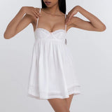 hulianfu Women Summer Spaghetti Strap White Pajamas Homewear Sexy Mini Dress Sleepwear Comfortable