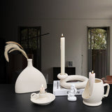 HULIANFU White Ceramic Vegetarian Candle Holder Figurines Nordic Modern Candlestick Ornament Home Interior Desktop Decoration