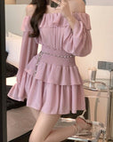 Hulianfu Two Piece Sets Womens Outifits 2023 New Fashion Casual Long Sleeve Chiffon Tops Chic Solid High Waisted Mini Skirt Sets