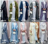 hulianfu Summer Eid Djellaba Abaya Dubai Shiny Soft Puff Sleeves Muslim Dress Silky Abaya Dubai Turkey Muslim Dress Islam Abayas WY800