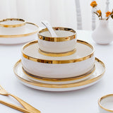 HULIANFU White Porcelain Plates for Food Dinner Set Dishes Salad Soup Bowl Ceramic Plates and Bowls Set Tableware Set Service for 4/6/8