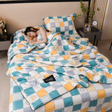 HULIANFU Luxury Summer Quilts Soft Emulation Silk Satin Quilted Quilt Machine Washable Air-conditioning Comforter Bedspread Thin Blanket