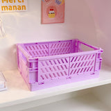HULIANFU Ins Desktop Plastic Storage Baskets Organizer Box Folding Stackable Toy Storage Basket with Handle Bathroom Storage Box Basket