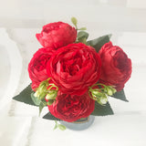 HULIANFU 2023 30cm Rose Pink Silk Peony Artificial Flowers Bouquet 5 Big Head and 4 Bud Cheap Fake Flowers for Home Wedding Decoration indoor