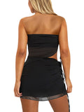 Hulianfu Women Y2K Skirt Sets Strapless Irregular Tank Top Low Waist Mini Skirt 2 Piece Skirt Suits for Lady