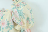 Hulianfu Women Summer Fashion Sweet Floral Print Mini Dress Vintage Square Collar Chic Wood Ear Princess Dresses