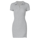 Hulianfu Short Sleeve Slit Sexy Mini Dress Summer Women Fashion Streetwear Outfits Cute Solid Y2K Party Clothing