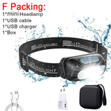 HULIANFU Mini Rechargeable  Headlamp Body Motion  Headlight Camping Flashlight Head Light Torch Lamp With USB