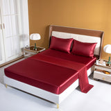 HULIANFU Satin Silk Bedding Sheet Set Solid Color Fitted Sheet Set Single Double King Size Bed Sheet Set Luxury Rayon Flat Sheet Set
