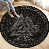 HULIANFU Viking Valknut Yggdrasil Tree of Life Area Rug Round Carpets Rugs for Living Room Bedroom Foot Pad Decoration,Non-slip Floor Mat