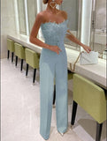 Hulianfu Jumpsuit Women Elegant Long Jumpsuit Strapless Slash Neck Feather Tube Top Sexy Fashion Party Night Evening Jumpsuit Summer