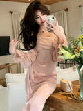 Hulianfu Autumn Solid Elegant Fairy Dresses Women Casual Party Fashion Korean One Piece Dress Female Lace Vintage Chic Midi Dresses