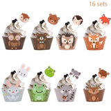 HULIANFU Wild Jungle Party Cake Topper Kids Happy Birthday  Animal Cake Flag Boy Birthday Party Decoration Children Forest Party Supplies