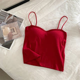 Hulianfu Woman Padded Tank Top Women Spaghetti Strap Vest Sexy Camisole With Bra Female Crop Tops Dropshipping