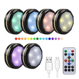 HULIANFU LED Under Cabinet Lighing Rechargeable Puck Light Closet Lights With Remote Counter Bookshelf Portable Round RGB Night Light