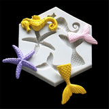 HULIANFU Mermaid Starfish Seahorse Shaped Silicone Mold DIY Fondant Cake Decorating Tool Epoxy Resin Glue Mold Kitchen Baking Accessories
