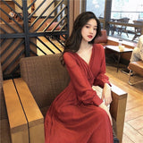 Hulianfu Vintage Sexy Maxi Dresses for Women Party Sequin Midi Dress Female Casual Chiffon Slim Korean Woman Dress Elegant Autumn