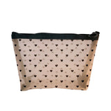 HULIANFU Mesh Cosmetic Makeup Bags Case Holder Cute Transparent Zipper Black Heart Printed Pencil Pen Case Pouch Convenient To Carry