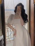 Hulianfu Puff Sleeve Women Elegant Casual Halter Midi Dress Evening Short Sleeve A-Line Party Vestidos Female Fashion Clothes Summer