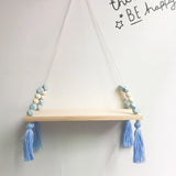 HULIANFU Nordic Nursery &amp; Kids Decor Tassels Storage Shelf Rack Wall Hanging Wood Toys Model Baby Kid Room Furnish Artic Home Decoration