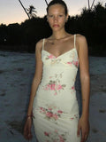 Hulianfu Fashion Flower Print Spaghetti Strap Dress Women Elegant V Neck Backless Midi Dresses 2023 Summer New Sweet Ladies Vestidos