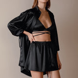 hulianfu Nightgown Lapel Casual Shirt&Sling&Shorts Set Button-down Sleepwear Women Loungewear Three Pieces Pajamas Suit With Shorts