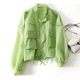 Hulianfu 2023 New Summer Korean Sun Protection Clothing Coat Women UV-proof Thin Loose Casual Female Pocket Windbreaker Jacket Tops Lady