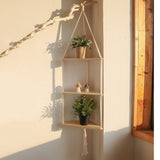HULIANFU Triangle Shelves Wall Decor Macrame Wall Shelf Boho Home Decor Plant Hanger Candle Holder For Living Room Bedroom Decoration