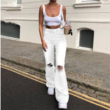 Hulianfu new style micro-bladed jeans women's ripped European and American high-waisted wide-leg flared trousers all-match loose