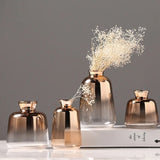 HULIANFU Modern Electroplated Gold Glass Vase Hydroponics Small Vases Dried Flower Decor Tabletop Containers Wedding Home Decoration