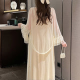 Hulianfu Autumn Lace Strap Dresses for Women Sweet Vintage Korean Style Long Party Dresses Elegant Casual Women's Dresses Designer
