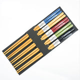 HULIANFU Reusable 5 Pair Set Handmade Bamboo Japanese Natural Wood Chopsticks Sushi Food Cat Flower Multi color Wooden Chop sticks