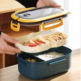 HULIANFU Portable Hermetic Lunch Box 2 Layer Grid Children Student Bento Box with Fork Spoon Leakproof Microwavable Prevent Odor School