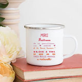 HULIANFU Merci Maîtresse/Atsem Print Coffee Mug Creative Enamel Cups Drinks Water Milk Cup Mug School Home Handle Drinkware Teacher Gifts