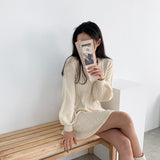Hulianfu Vintage V-neck Lantern Sleeve Knit Elegant Vestidos De Mujer Fashion Korean Sweater Bodycon Y2K Mini Dress Women Clothing Autumn
