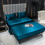 HULIANFU Luxury Bed Sheet Set Satin Silk Fitted Sheet Height 35cm 4pcs Sheet Set Queen King Flat Sheet Set Soild Color Bedding Set
