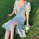 Hulianfu Harajuku Floral Dress for Women Party French Vintage Retro Office Lady Casual Club Mini Sexy Dresses Summer New Clothes