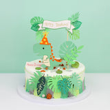 HULIANFU Wild Jungle Party Cake Topper Kids Happy Birthday  Animal Cake Flag Boy Birthday Party Decoration Children Forest Party Supplies