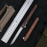 HULIANFU M390 Steel Folding Knife with Holster Wooden Handle Damascus Pattern High Hardness Outdoor Hunting Knife  Camping Survival Tools