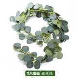 HULIANFU 2023 Green Eucalyptus Leaves Garland Wisteria Artificial Flowers Rattan Fake Plant Silk Leaf Vines For Wedding Birthday Party Decor