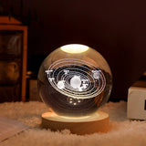 HULIANFU New 80mm K9 Crystal Solar System Planet Globe 3D Laser Engraved Sun System Ball with Touch Switch LED Light Base Astronomy Gifts