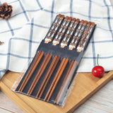 HULIANFU Reusable 5 Pair Set Handmade Bamboo Japanese Natural Wood Chopsticks Sushi Food Cat Flower Multi color Wooden Chop sticks